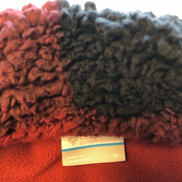 Columbia Sherpa fleece jacket red/black plaid size medium - Picture 2 of 5